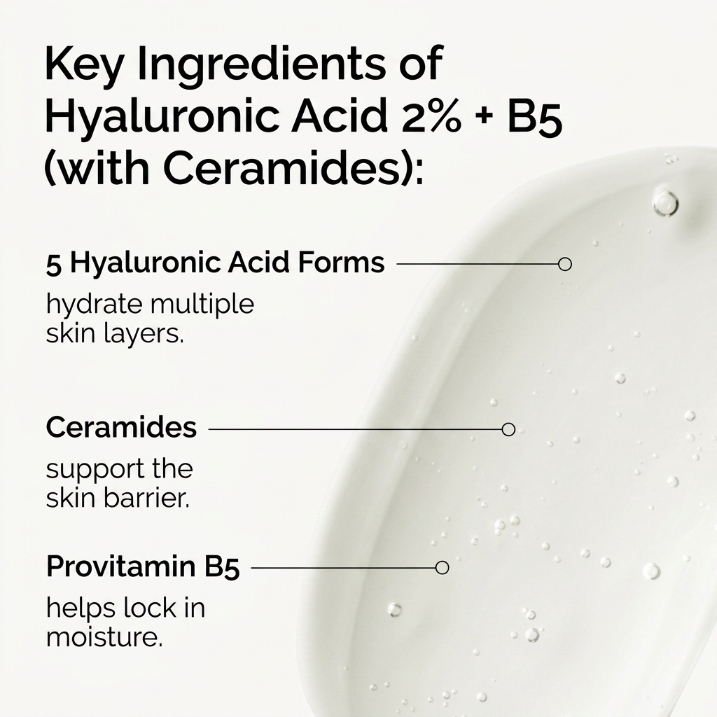 The Ordinary Hyaluronic Acid 2% + B5 (with Ceramides), Hyaluronsaeure + B5 (mit Ceramiden), Tiefenwirksames Hydrationsserum fuer vitalere, glattere Haut, 30ml